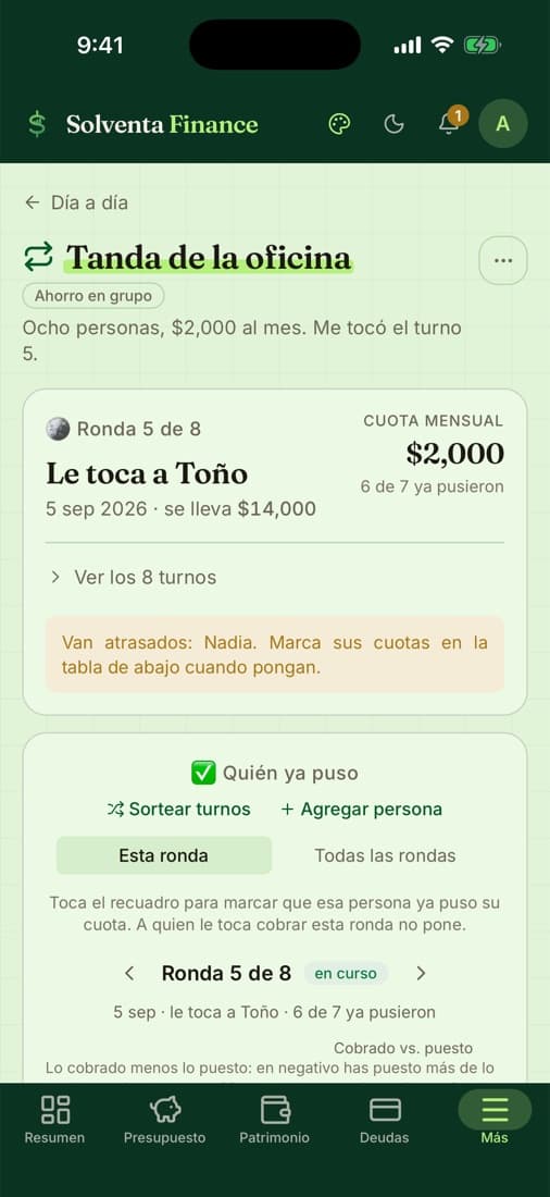 Una tanda en Solventa Finance: turnos y cuotas