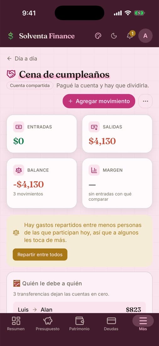Una cuenta compartida: quién le debe a quién